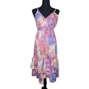 Chaudry KC Women's Medium Paisley Leopard Print Tiered Ruffle Cotton Sundress